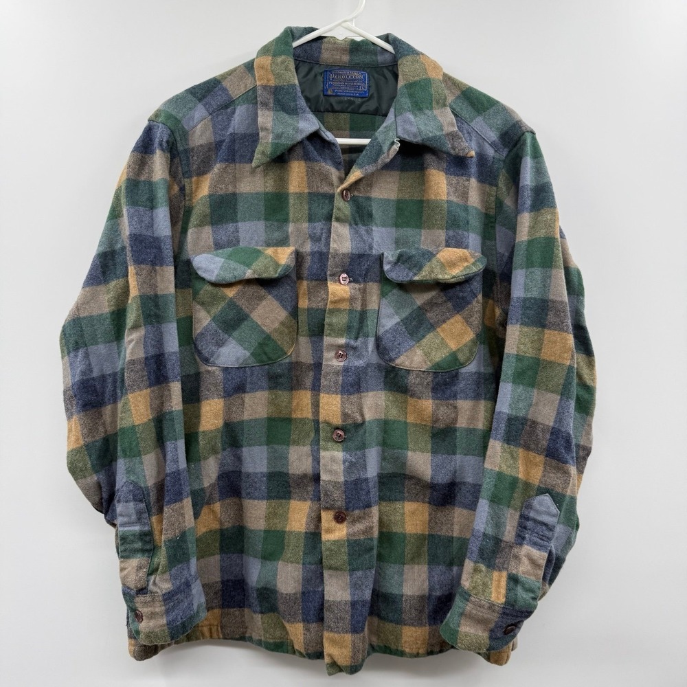 VINTAGE MEN'S PENDLETON FLANNEL SHIRT LONG SLEEVE LARGE MADE IN USA 100% WOOL